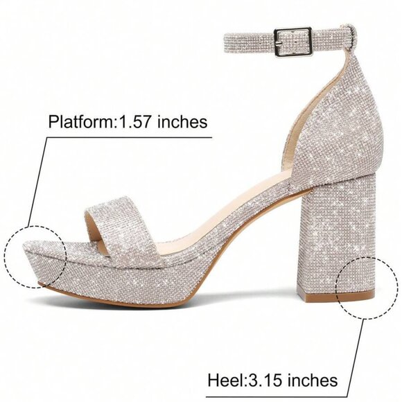 Mishansha Women's US 7.5 - 8.5 Rhinestone Decor Chunky Heeled Sandals, Glamorous - Picture 3 of 5